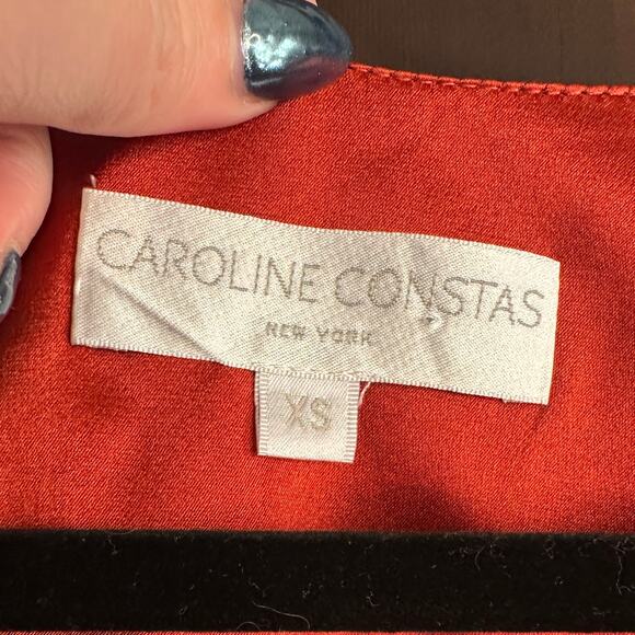 CAROLINE CONSTAS |  Charmeuse Silk Bell Sleeve Bodysuit Rust Orange Extra Small - Picture 4 of 9